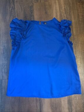 Women’s SHEIN Blue Ruffle Sleeves Top
